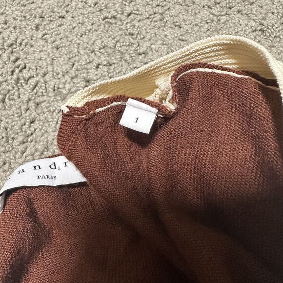 Sandro Paris Brown Open Knit V-Neck Sweater, Size FR 1 (US 4) - Picture 7 of 10